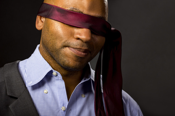 Black businessman blindfolded - Фото, изображение