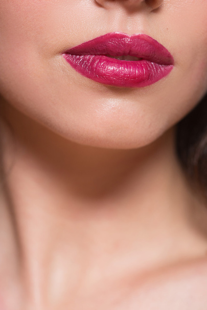 red lips, close-up portrait - 写真・画像