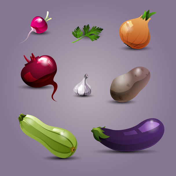 新鮮、便利でおいしい野菜のセットです。ヘルシー、ダイエット食、ベジタリアン - ベクター画像