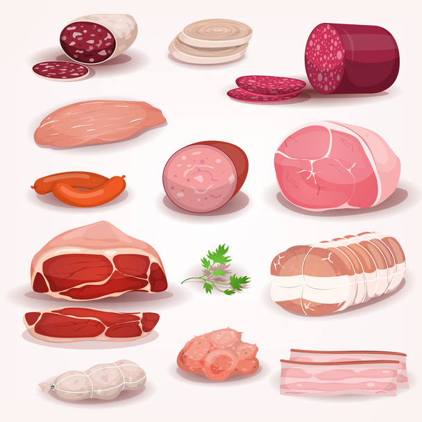 Деликатесы и мясной набор Butchery
 - Вектор,изображение