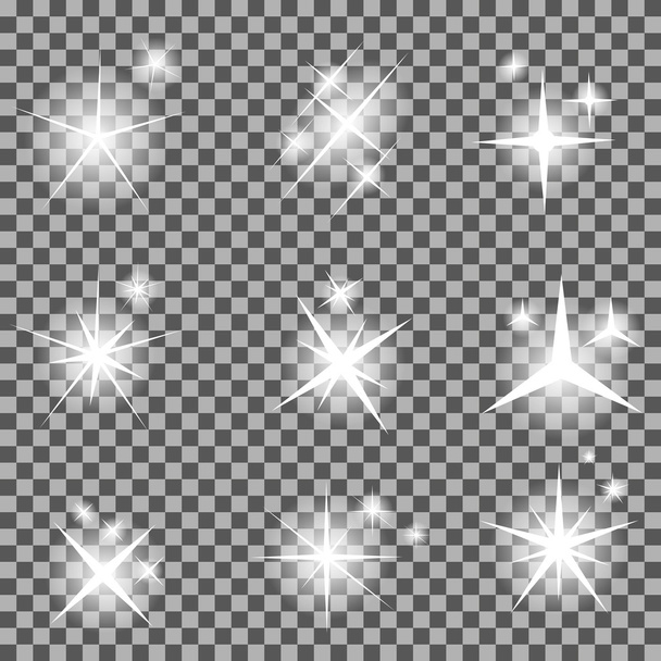 Набор светящихся световых звёзд с векторной иллюстрацией блесток
 - Вектор,изображение