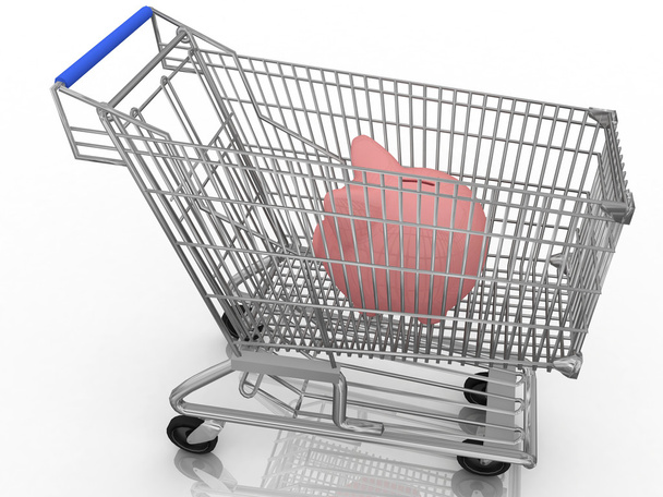 Save money shopping concept with piggy bank in a shopping cart - Fotó, kép