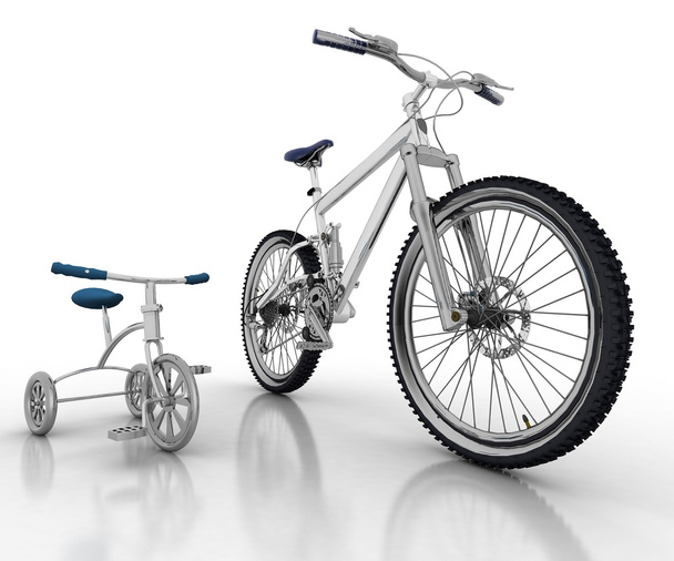 Children's bicycle against a sports bike - Foto, imagen