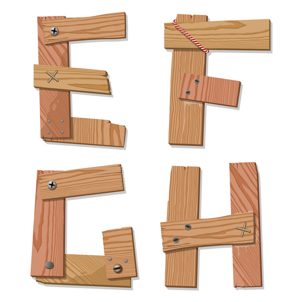 Letras rústicas del alfabeto de la fuente de madera EFGH
 - Vector, imagen