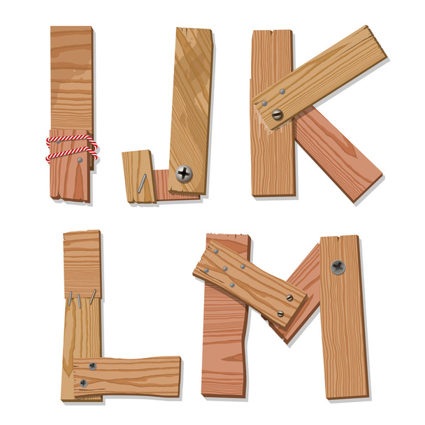 Rusztikus, fából készült betűtípus ábécé betűket Ijklm - Vektor, kép