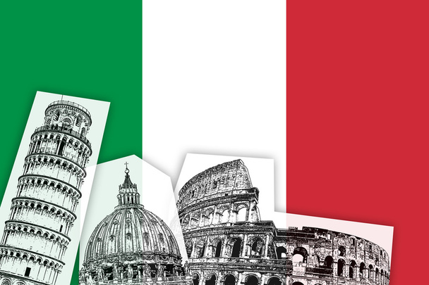 Flag of Italy with monuments - Photo, Image