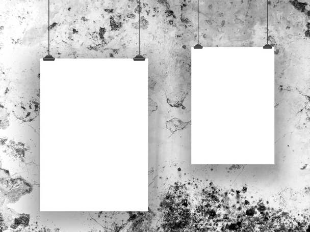 Dva listy papíru s klipy černá šedá bílá jednobarevné - Fotografie, Obrázek