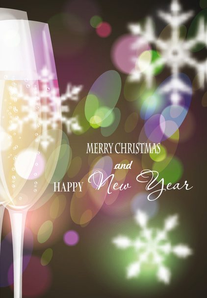 Волшебная рождественская композиция с бокалами шампанского и снежинками
 - Вектор,изображение