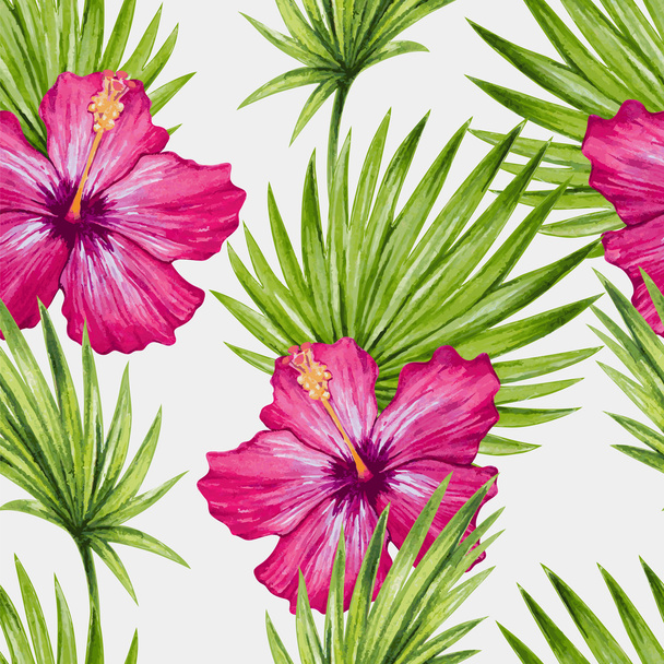 Blüten und Palmblätter Muster - Vektor, Bild