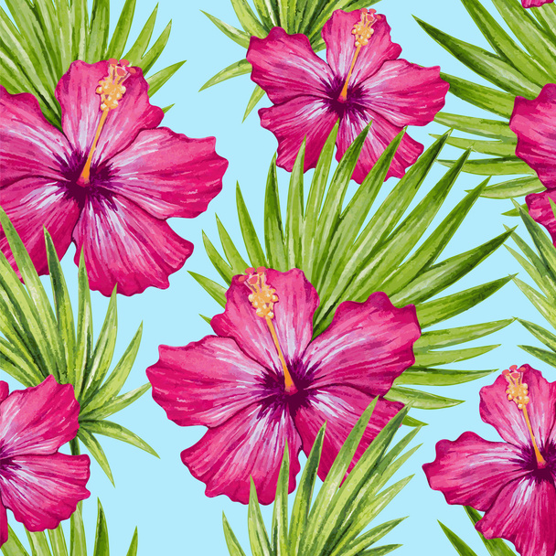 flowers and palm leaves pattern - Vector, Image
