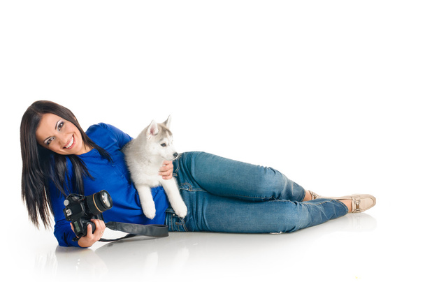 Woman and her pet - 写真・画像