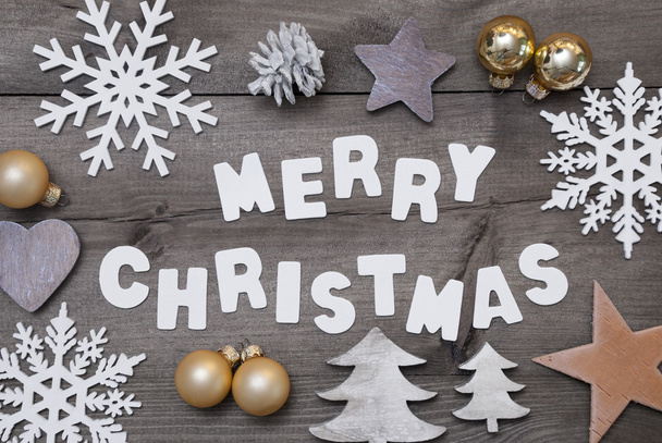 Wooden Background, Merry Christmas, Golden Decoration - Фото, изображение