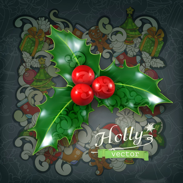 Holly traditionele decoratie van Kerstmis - Vector, afbeelding