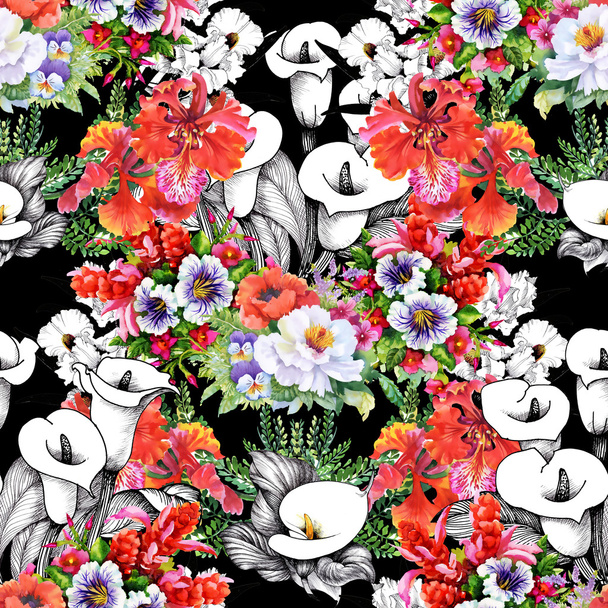 Floral calla seamless pattern - Φωτογραφία, εικόνα
