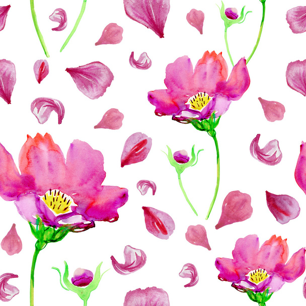 Pink watercolor flowers and petals - Foto, Imagem