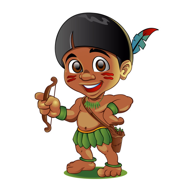 Illustrazione di un indiano bambino duro con arco nelle mani
 - Vettoriali, immagini