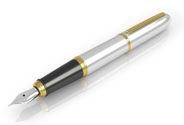 Fountain pen with white gold on a white background. - Foto, afbeelding