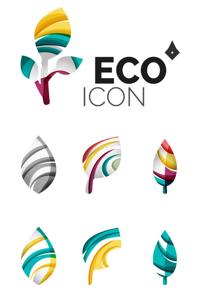 Conjunto de ícones de folha ecológica abstrata, conceitos de natureza do logotipo do negócio, design geométrico moderno limpo
 - Vetor, Imagem