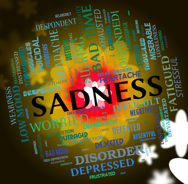 Wort Traurigkeit deutet auf gebrochenes Herz und Depressionen hin - Foto, Bild