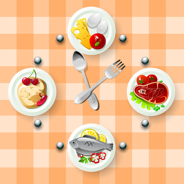 Watch with meals for healthy eating. Healthy lifestyle concept - Vector, Image