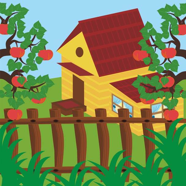House and apple garden - Vecteur, image