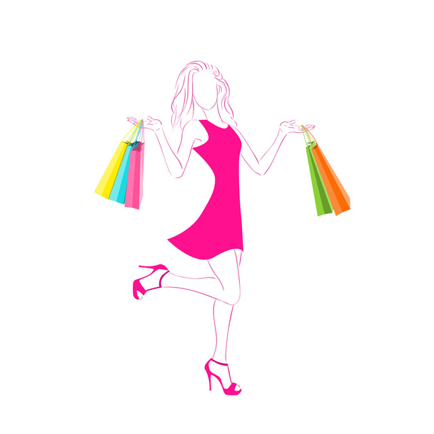 mujer con bolsas de compras - Vector, Imagen