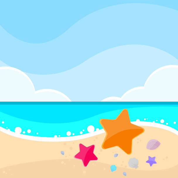Vacaciones tropicales con estrellas de mar en la playa
 - Vector, Imagen