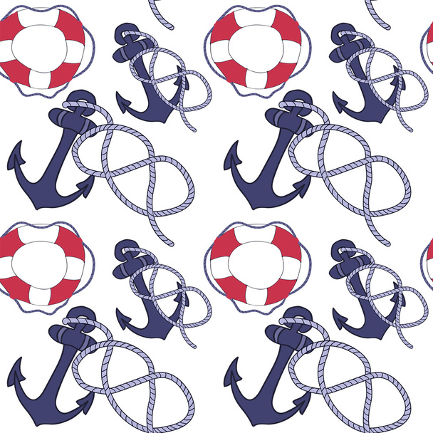 Lifebuoy and Anchors Seamless Pattern - Vector, Image