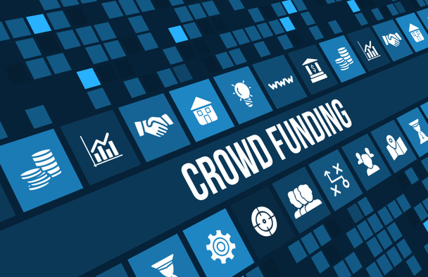 crowdfunding έννοια εικόνας με εικονίδια επιχειρήσεων και copyspace. - Φωτογραφία, εικόνα