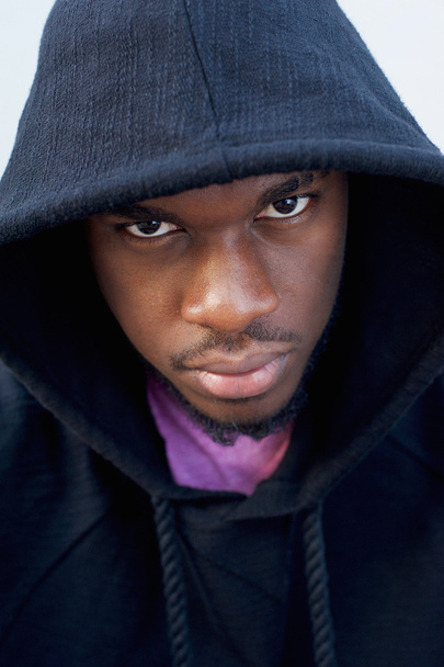 Tough looking black guy with hood sweatshirt - Φωτογραφία, εικόνα