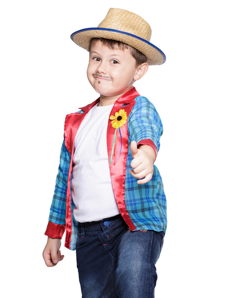 boy  wearing straw hat posing - Φωτογραφία, εικόνα