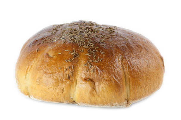 Ψωμί με κύμινο σπόρους που απομονώνονται σε λευκό φόντο - Φωτογραφία, εικόνα