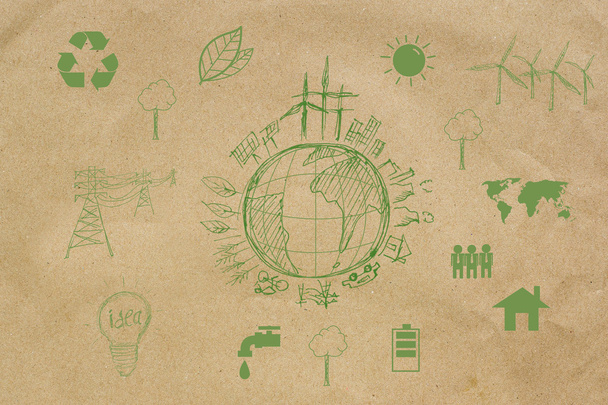 Speichern Erde Konzept, Symbol auf Papier Hintergrund - Foto, Bild