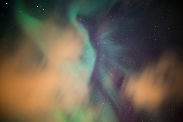 Nightly sky and beautiful Aurora borealis, Mortsund,  Lofoten is - Photo, Image
