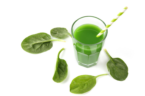 Glass of spinach juice isolated on white - Φωτογραφία, εικόνα