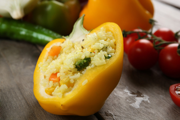 Stuffed pepper with vegetables on table close up - Foto, immagini