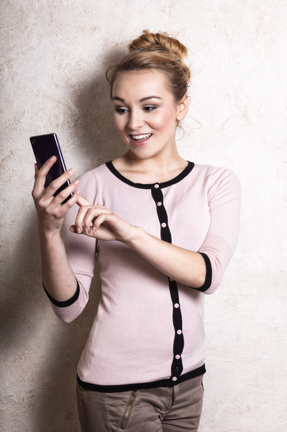 Businesswoman texting reading sms on smartphone - Photo, image