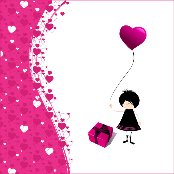 Романтический фон с милой маленькой эмо-девочкой
 - Вектор,изображение