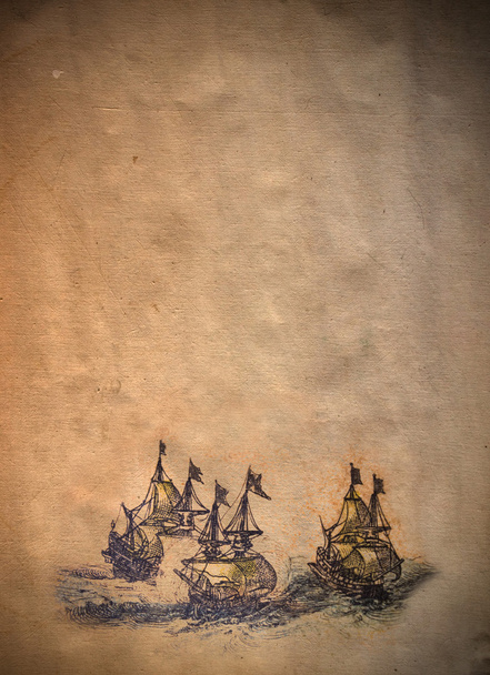 altes Pergament mit Kopierraum und Schiffen - Foto, Bild