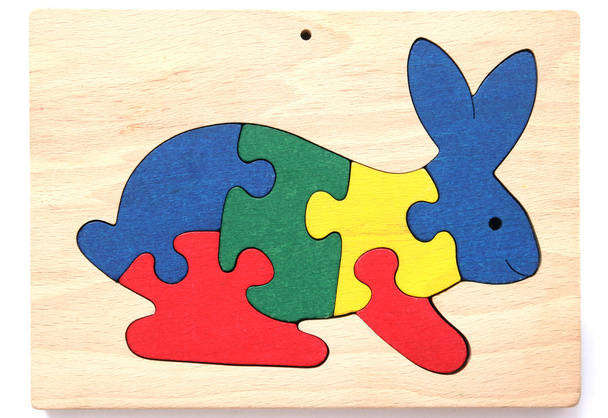 Colorful wooden puzzle in shape of rabbit - Photo, Image