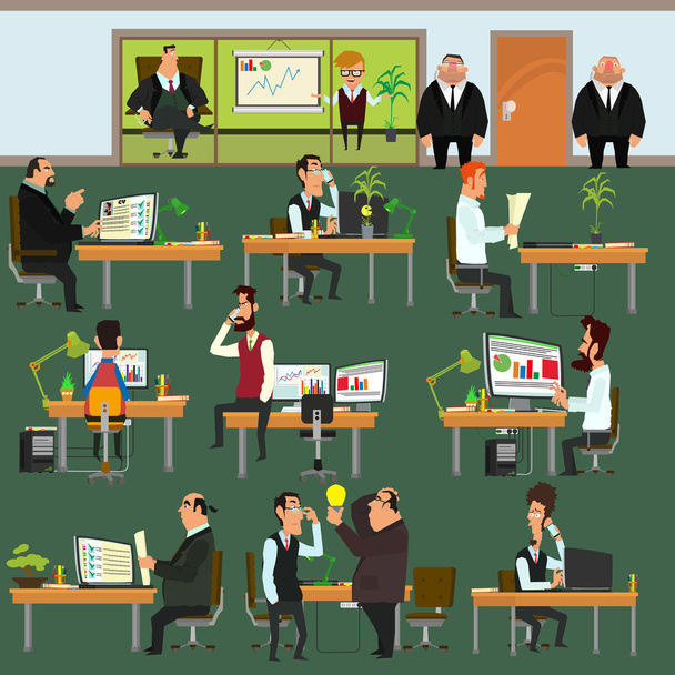 Happy business people working on office - Vector, Image