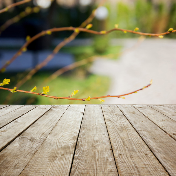 Piso perspectiva madera con tablones en borrosa natural verano b
 - Foto, Imagen