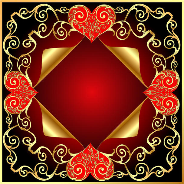 Frame with gold(en) pattern with heart and wreathed small piece - Vector, Imagen
