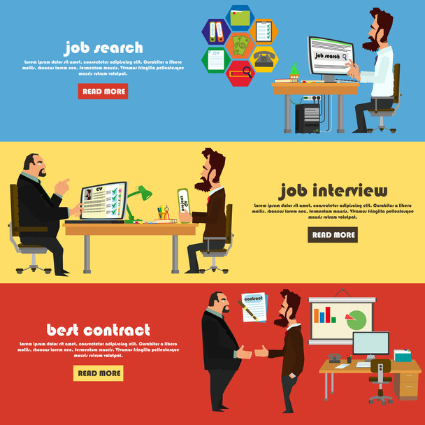 Banner plano de reclutamiento con búsqueda de empleo
 - Vector, Imagen