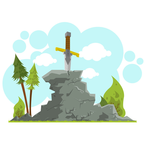Sword in the Stone. Excalibur - Vector, Image