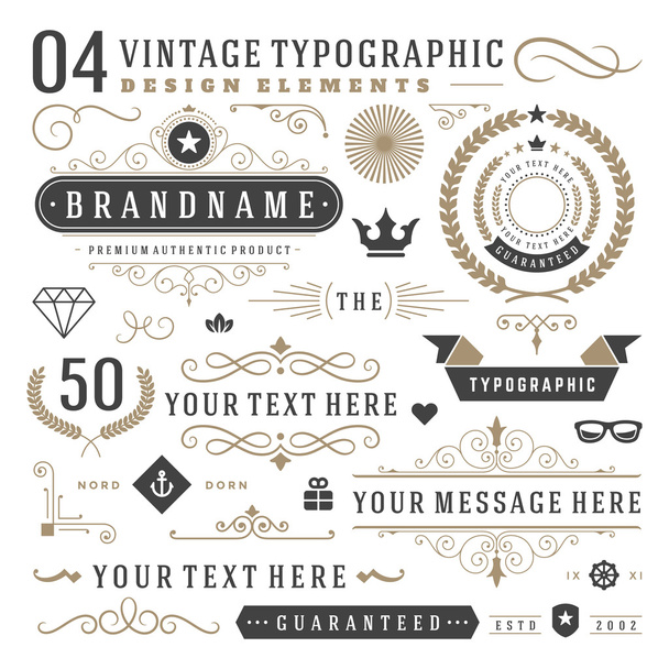 Retro vintage tipografik tasarım öğeleri - Vektör, Görsel