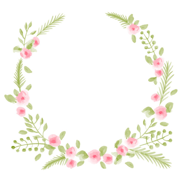 Watercolor floral round frame - Vector, Image