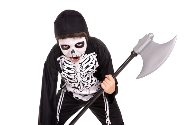 Niño en disfraz de esqueleto de Halloween
 - Foto, imagen
