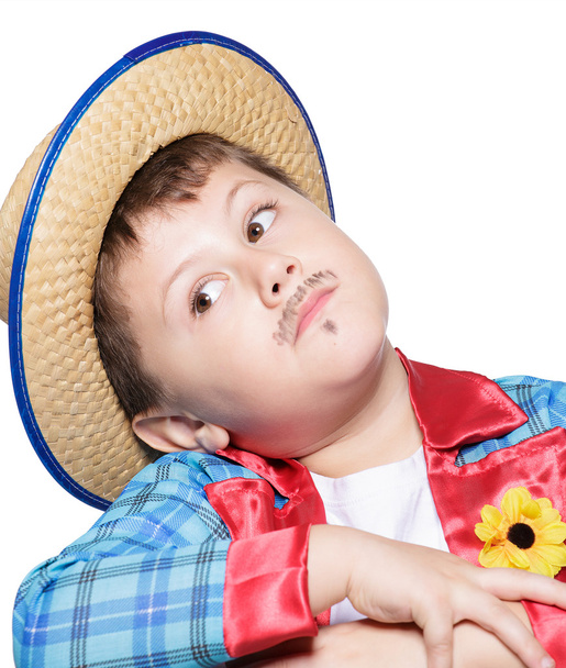 Hasır şapka poz giyen çocuk - Fotoğraf, Görsel
