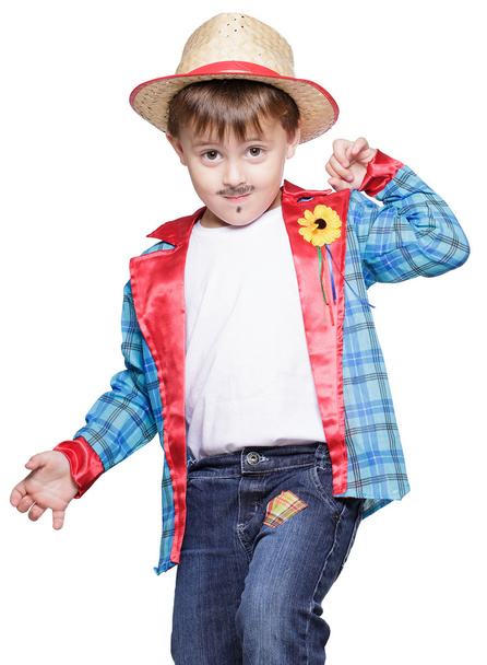 boy  wearing straw hat posing - Photo, Image
